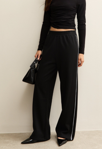 Black Side Stripe Wide Leg...