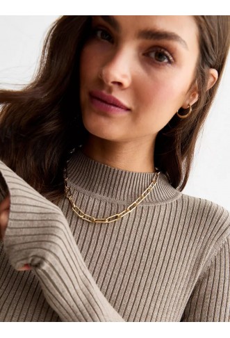 New Look Ribbed Knit Midi Dress - Light Brown