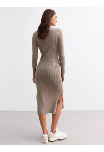 New Look Ribbed Knit Midi Dress - Light Brown