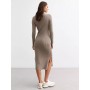 New Look Ribbed Knit Midi Dress - Light Brown