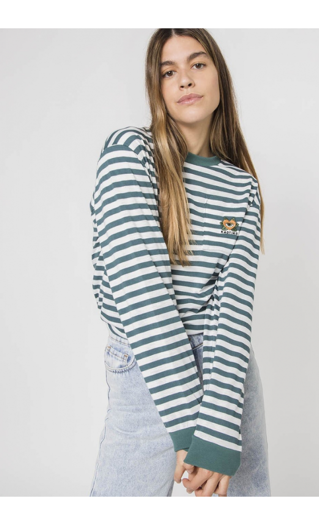 Kaotiko  STRIPED HEART - Unisex Long sleeved top