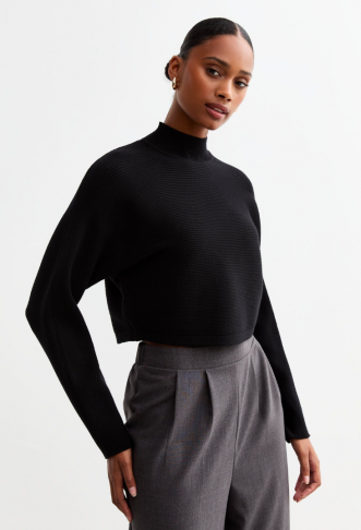 Black Rib Knit Crop Jumper