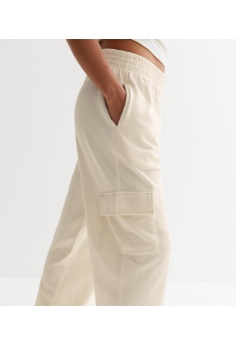 Off White Acid Wash Cuffed Cargo Joggers