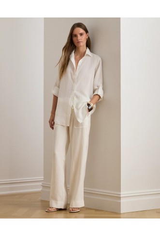 Relaxed Fit Linen Roll Tab–Sleeve Shirt