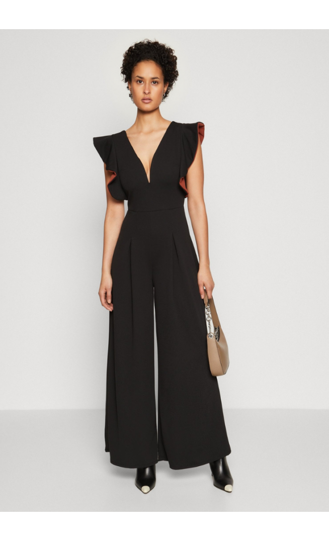 WAL G. PIP RUFFLE - Jumpsuit - black/burnt orange