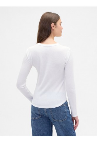 White Waffle Knit Long Sleeve T-Shirt
