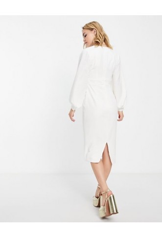 True Violet woven pencil midi dress in ivory