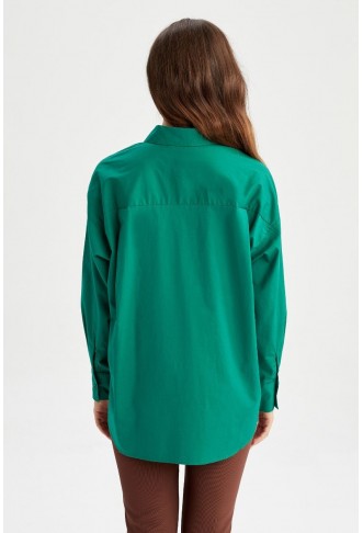 Oversize Fit Cotton Long Sleeve Poplin Shirt