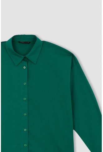 Oversize Fit Cotton Long Sleeve Poplin Shirt