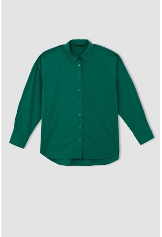 Oversize Fit Cotton Long Sleeve Poplin Shirt