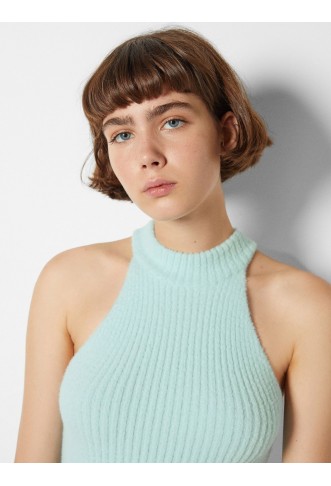 Bershka Knitted dress in Light Blue