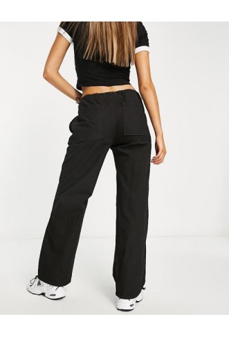 Stradivarius STR oversized parachute pant in black