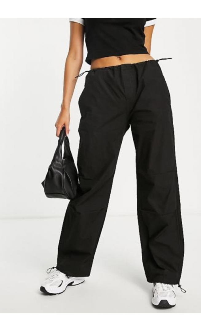 Stradivarius STR oversized parachute pant in black