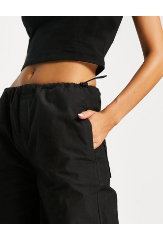 Stradivarius STR oversized parachute pant in black