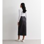 Black Leather-Look Coated Split Hem Midi Skirt