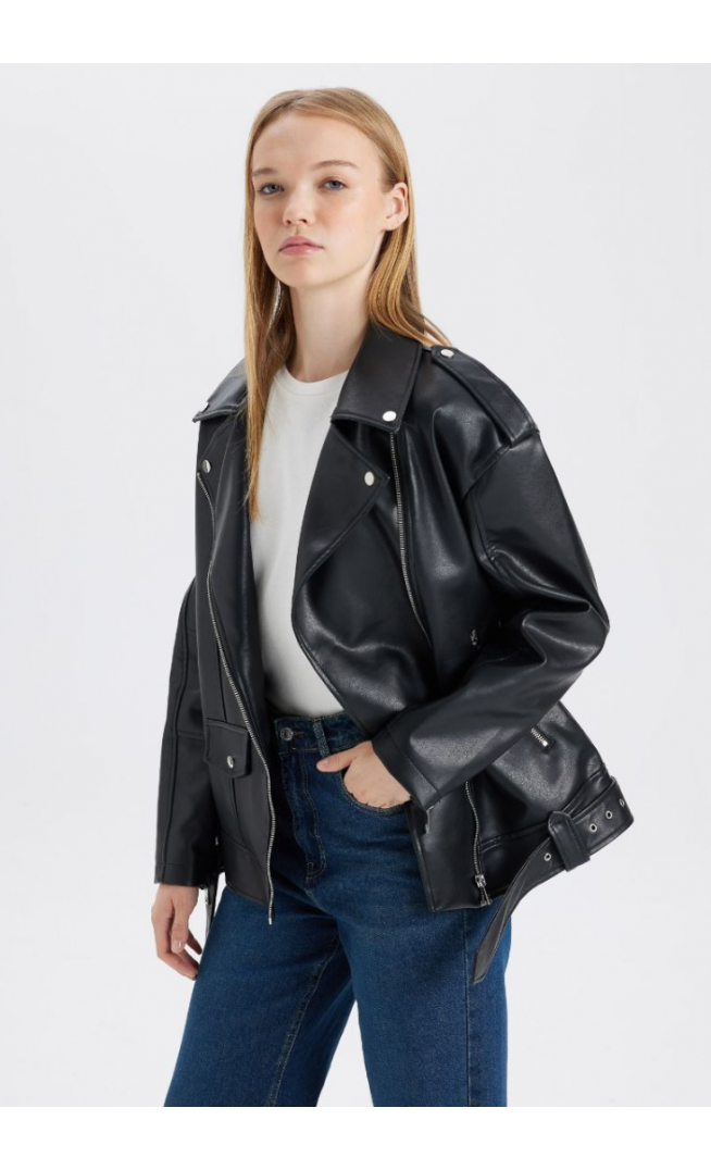 De Facto Oversize Fit Faux Leather Jacket