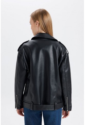 De Facto Oversize Fit Faux Leather Jacket