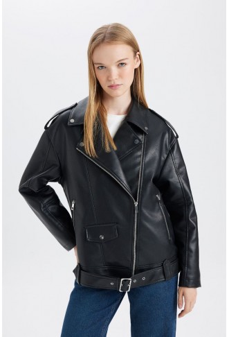 De Facto Oversize Fit Faux Leather Jacket