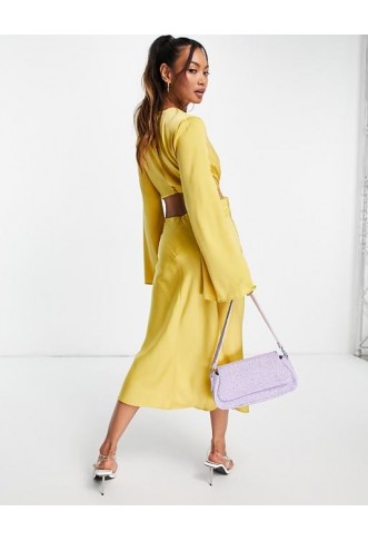ASOS DESIGN Satin Midi Dress With Flared Sleeve