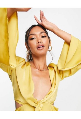 ASOS DESIGN Satin Midi Dress With Flared Sleeve