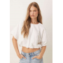 Vila puffball Cropped Woven Top in White