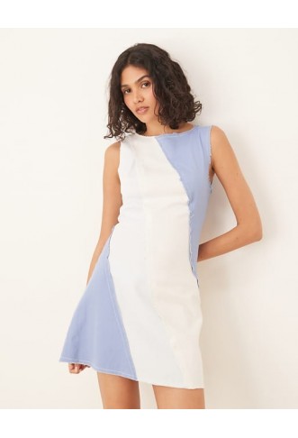 ASOS DESIGN Mini Aline Contrast Panel Denim-Look