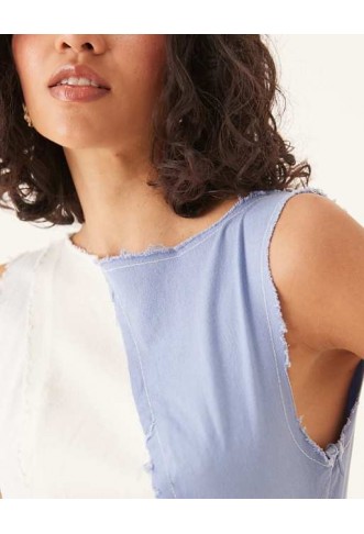 ASOS DESIGN Mini Aline Contrast Panel Denim-Look