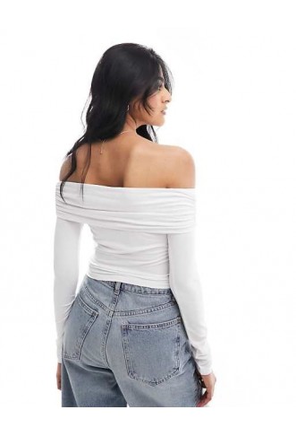 ASOS DESIGN slinky bardot long sleeve top