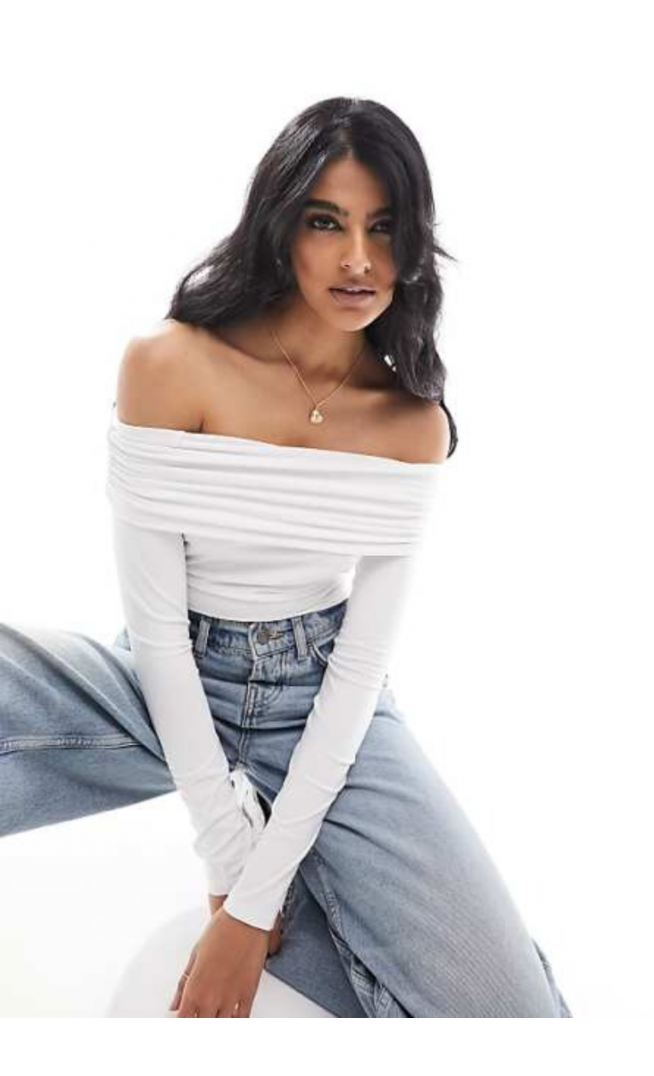 ASOS DESIGN slinky bardot long sleeve top