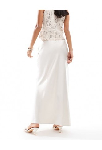 4th & Reckless satin column maxi skirt in cream