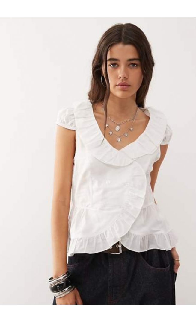 COLLUSION frill front blouse in white