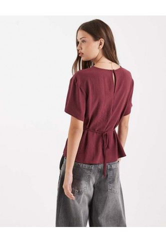 ASOS DESIGN tie back cinch detail woven tee