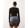Noisy May satin mini skirt with lace trim in grey blue