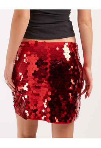 ASOS DESIGN large sequin mini skirt in red
