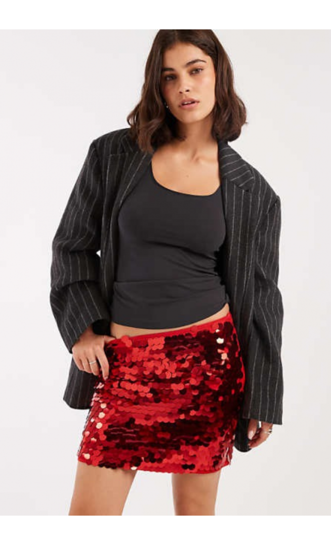 ASOS DESIGN large sequin mini skirt in red