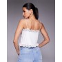 ASOS DESIGN slinky lace trim tie front top in white