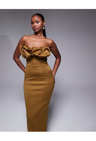 ASOS DESIGN  midi dress with ruffle bodice detail in olive