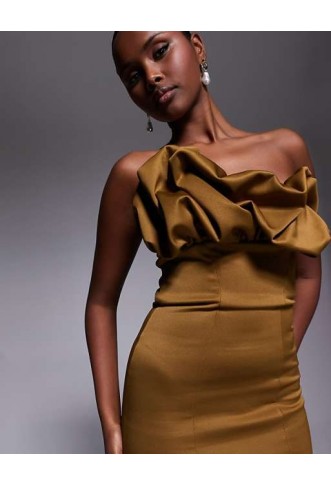 ASOS DESIGN  midi dress with ruffle bodice detail in olive