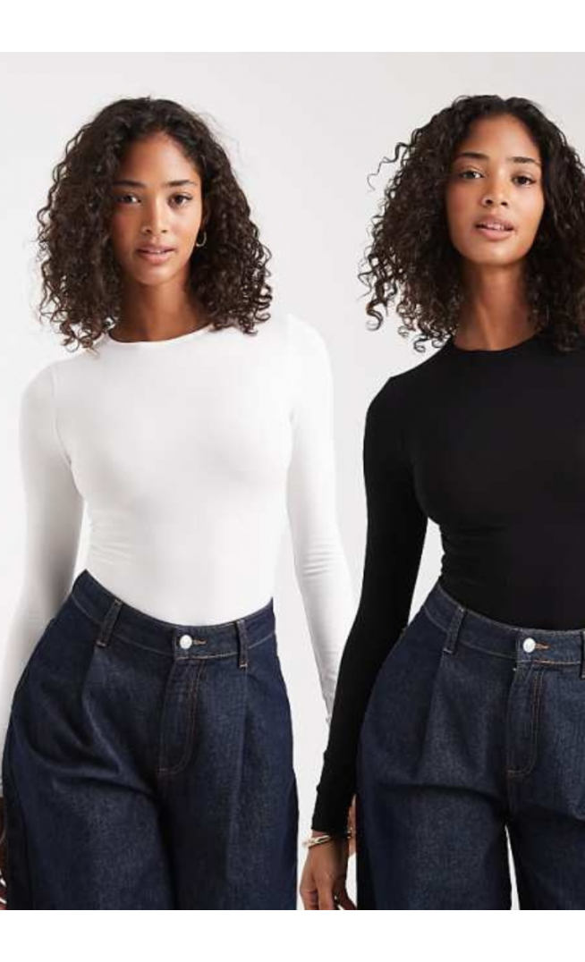 Miss Selfridge 2 pack long sleeve crew neck bodysuit