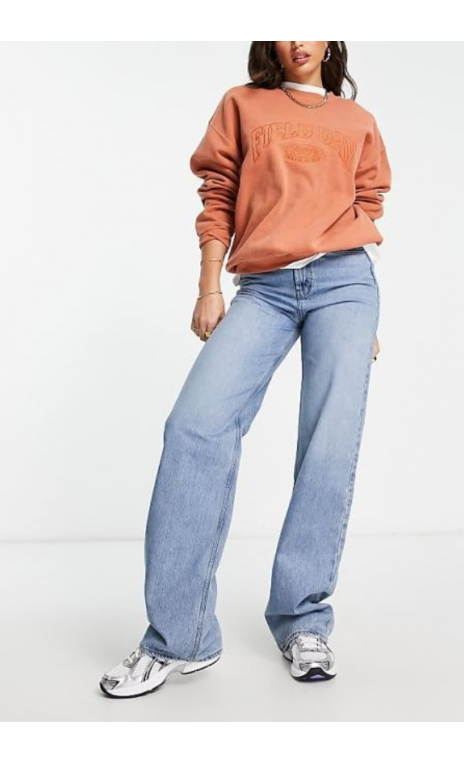 ASOS DESIGN Tall wide leg dad jeans in mid blue