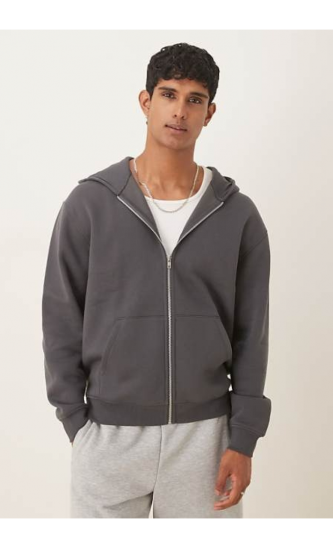 ASOS DESIGN  relaxed fit zip through hoodie in grey
