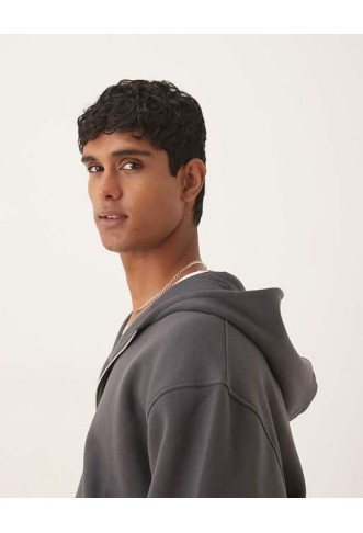 ASOS DESIGN  relaxed fit zip through hoodie in grey