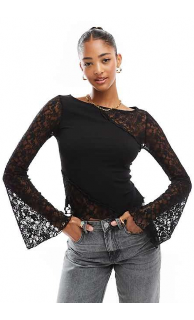 ASOS DESIGN angel sleeve seam detail lace top