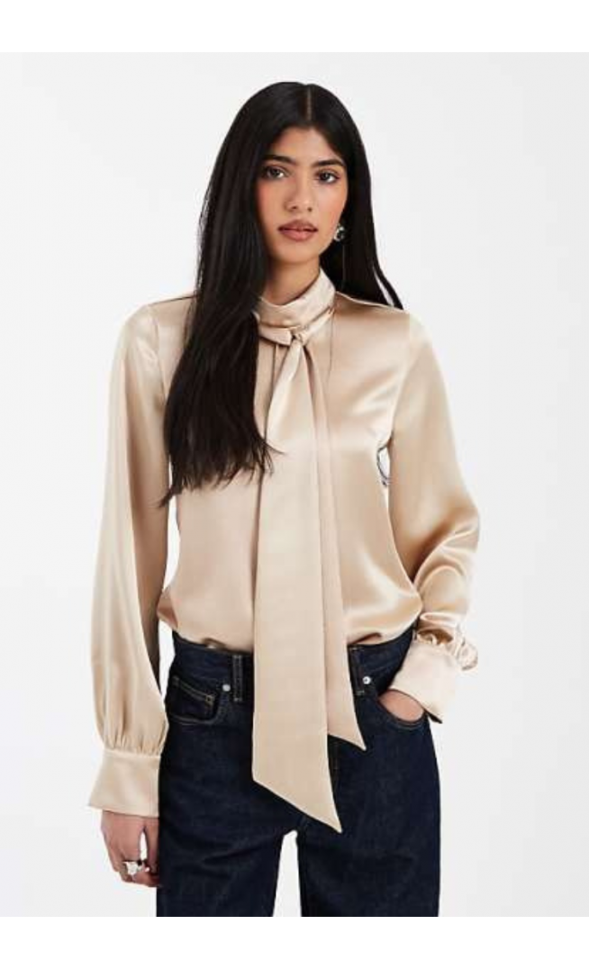 ASOS DESIGN satin scarf balloon sleeve blouse