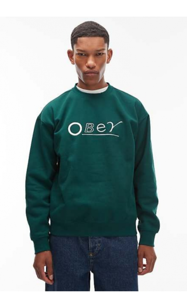 Obey headline sweatshirt in dark green