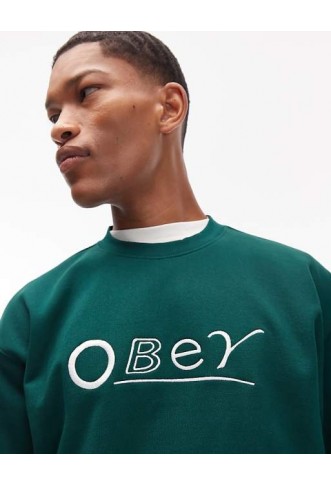 Obey headline sweatshirt in dark green