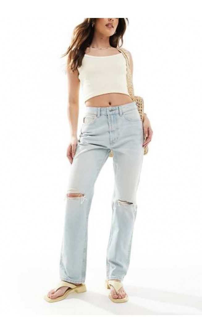 ASOS DESIGN 90s straight jeans in pale wash with rips
