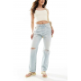 ASOS DESIGN 90s straight jeans in pale wash with rips