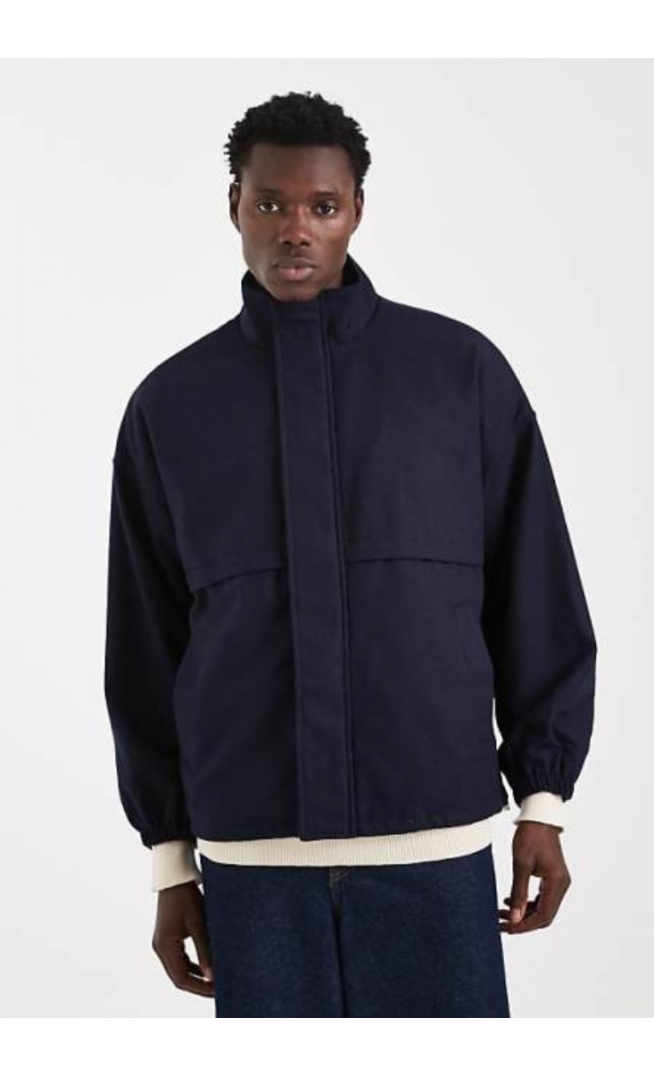 ASOS DESIGN wool look track jacket in navy