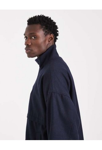 ASOS DESIGN wool look track jacket in navy